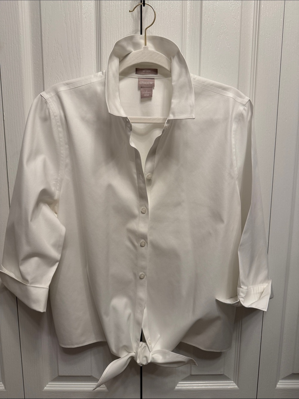Chico's White Button-Down Tie-Hem Shirt